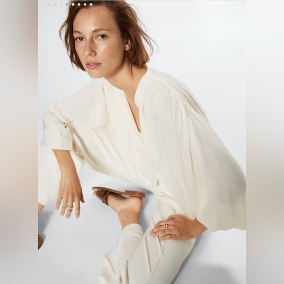 MANGO Women's Buttoned Flowy Blouse Off White NWT - Picture 7 of 10